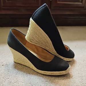 JCrew Black Espadrille Wedge Heels